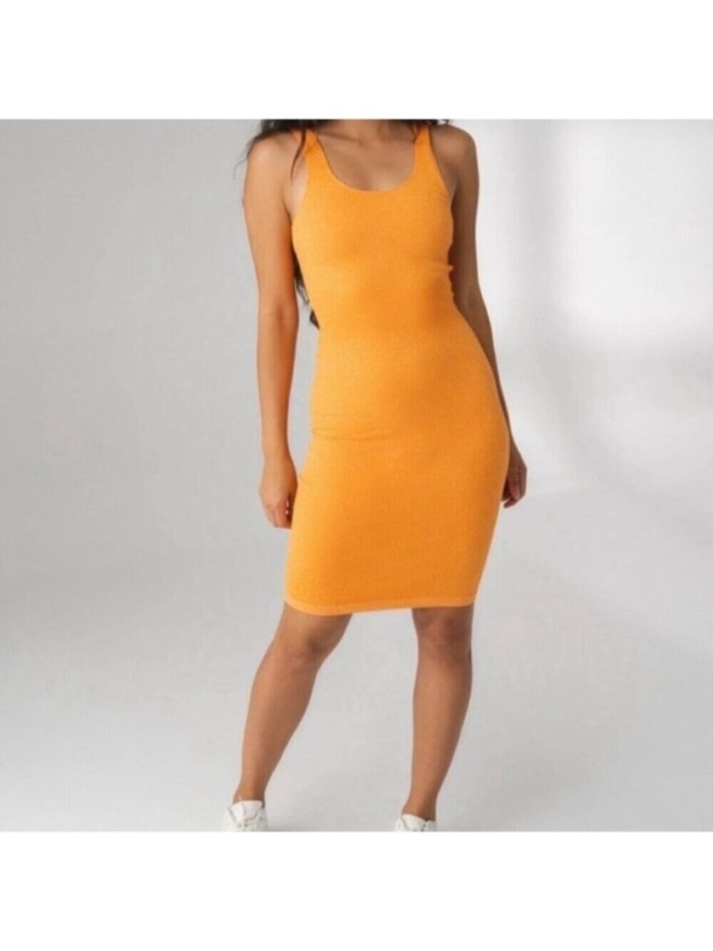 Balance Athletica Women's Orange Linear Ribbed Bodycon Midi Dress Size Small